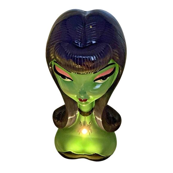 Bella Lux Halloween Bust Green Bride of Frankenstein Purple Hair LED Lighted NEW - Picture 6 of 9